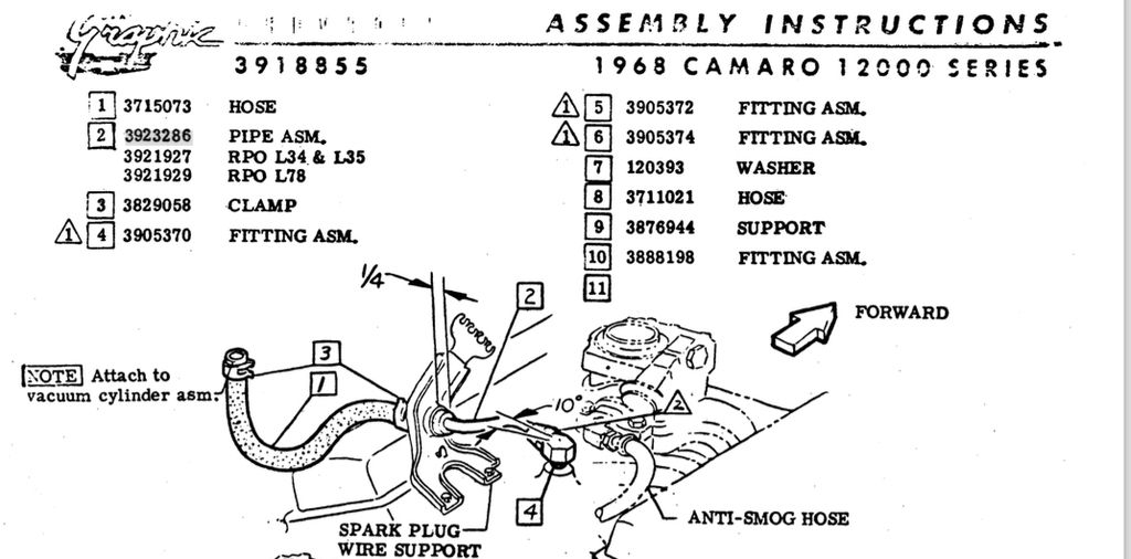 '68 Correct vacuum line for brake booster? Team Camaro Tech